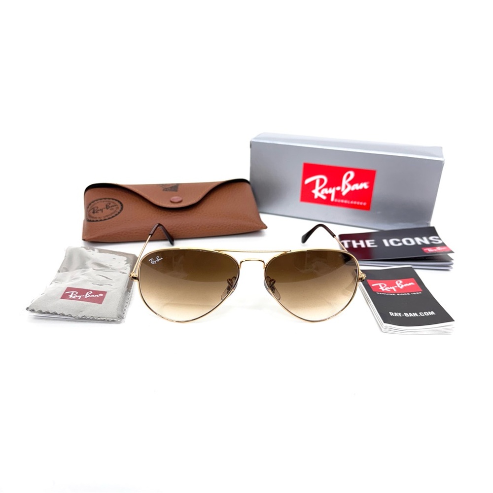 Ray-Ban 0RB3025 Arista Aviators Large Metal Clear Gradient Brown With Case Nwt